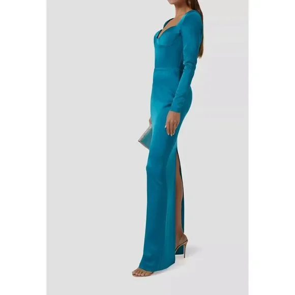 dillard's formal dresses for weddings sale Long Sleeve Open Back Twist Gown in Crepe Jersey main image 1